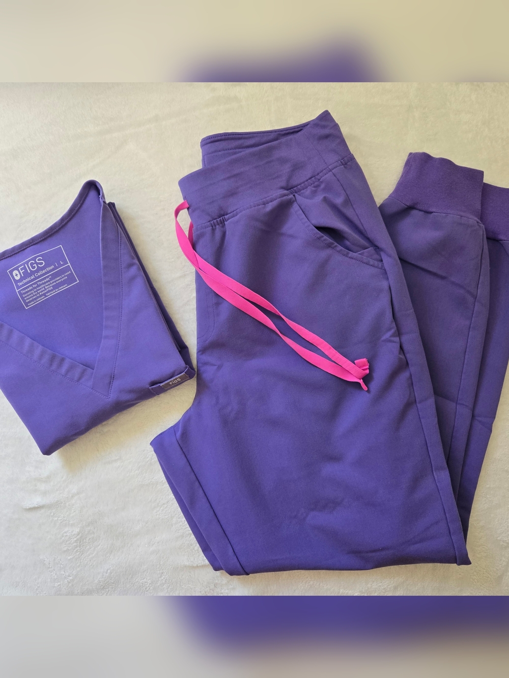 FIGS Women's Amethyst Jogger Scrub Pants with Pink Drawstring